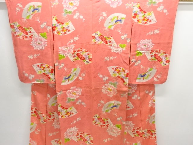 アンティーク　紋錦紗扇面に草花模様着物